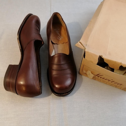 Vintage Maritza brun sko präktig dekorstreck fram stl 7 ca 41
