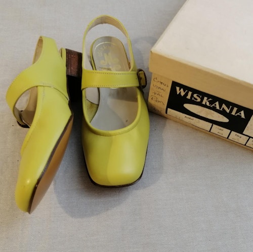 Vintage Wiskania lime-gula slingback vristrem stl 31 flicka