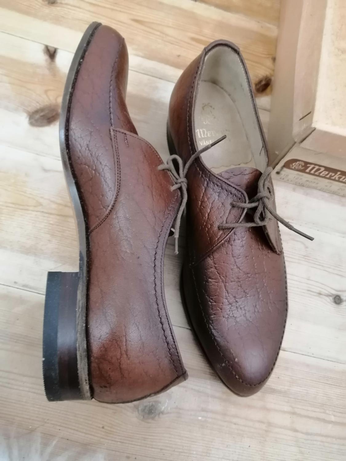 Vintage Merkur brun sko med mönster snörning unisex stl 38