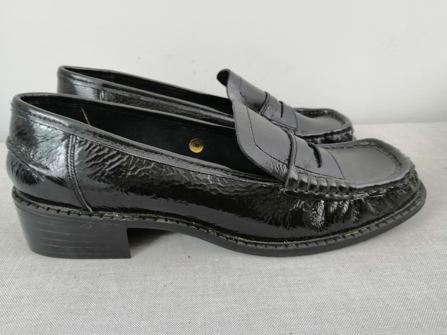 Vintage Celinda Kiowa svart loafer lack plös stl 6 ca 39 pojk
