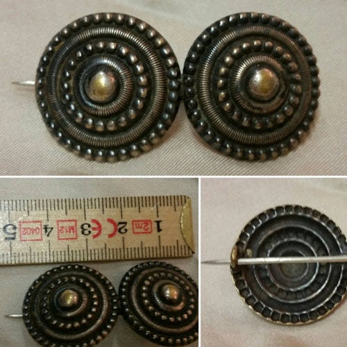 Retro vintage smycke bijouteri brosch med bronsfärgade cirklar