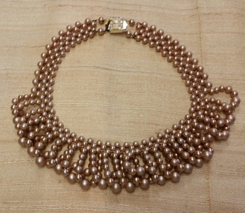 Retro vintage bijouteri smycke halsband collier med bronsfärgade pärlor