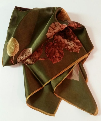 Retro vintage scarf scarves sjal grön med bruna löv 60-tal 70-tal
