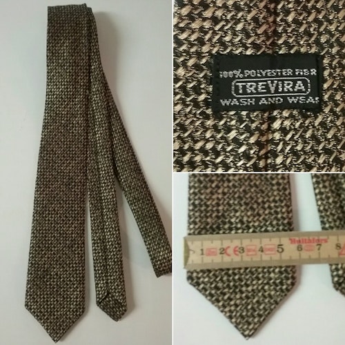 Vintage retro smal slips 60-tal Trevira guld och svart vävda trådar