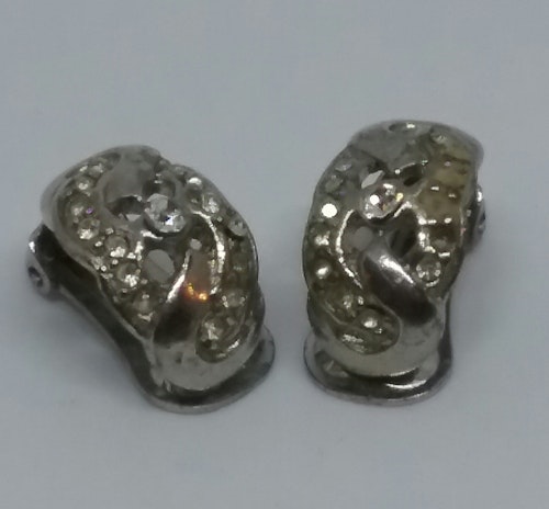 Retro smycke bijouteri örhänge clips silverfärgade med strass-stenar