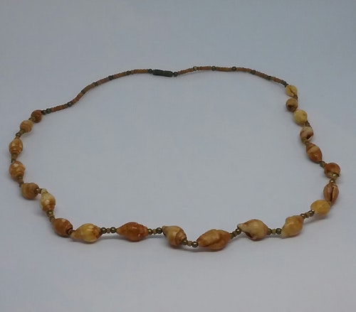 Retro smycke bijouteri halsband med beigebruna snäckor och små pärlor