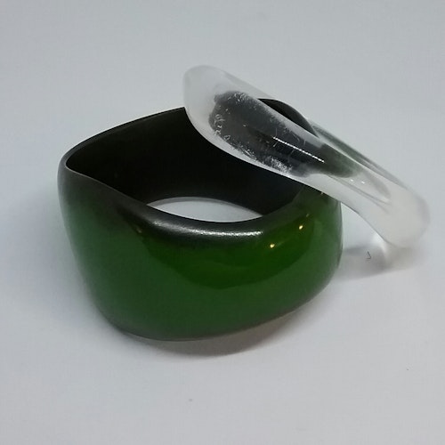 Retro armband 2 st grönt och klart plast oregelbunden form