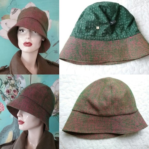 Vintage retro hatt damhatt Marimekko grön-röd 70-tal 80-tal
