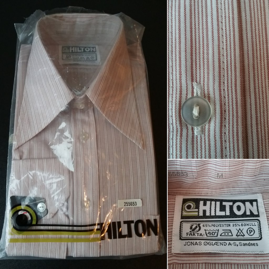 Vintage retro herrskjorta deadstock Hilton brun-randig stl ca M 70-tal