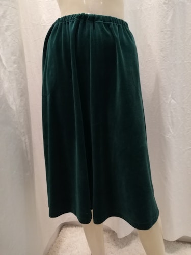 Vintage retro klockad kjol grön plysch fickor resår i midjan 70-tal 60-tal