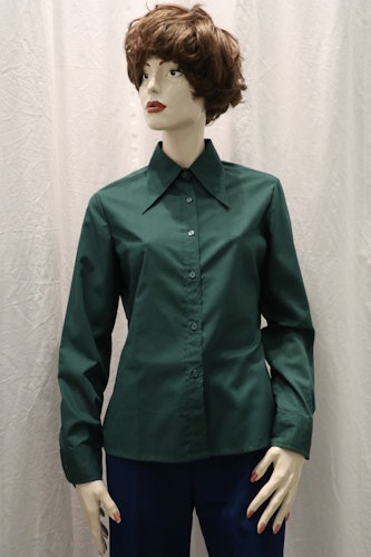 Vintage retro grön skjorta blus spetsiga kragsnibbar 70-tal