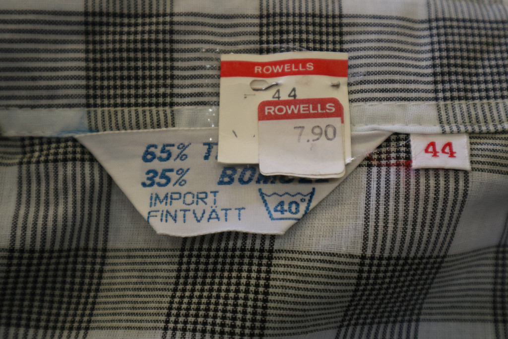 Vintage retro blus skjorta grå svart rutig rutig oanvänd Rowells