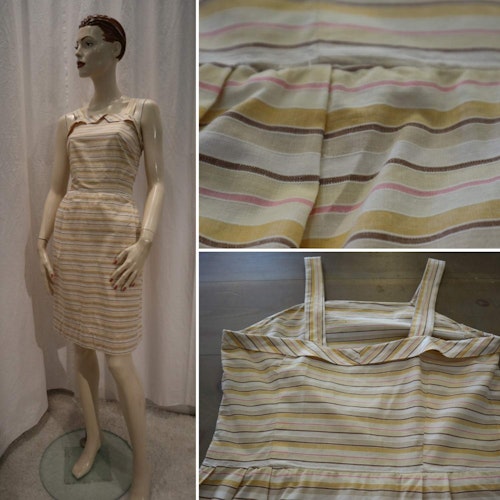 Vintage retro solklänning ljusgul med ränder, axelband bomull 50-tal 60-tal