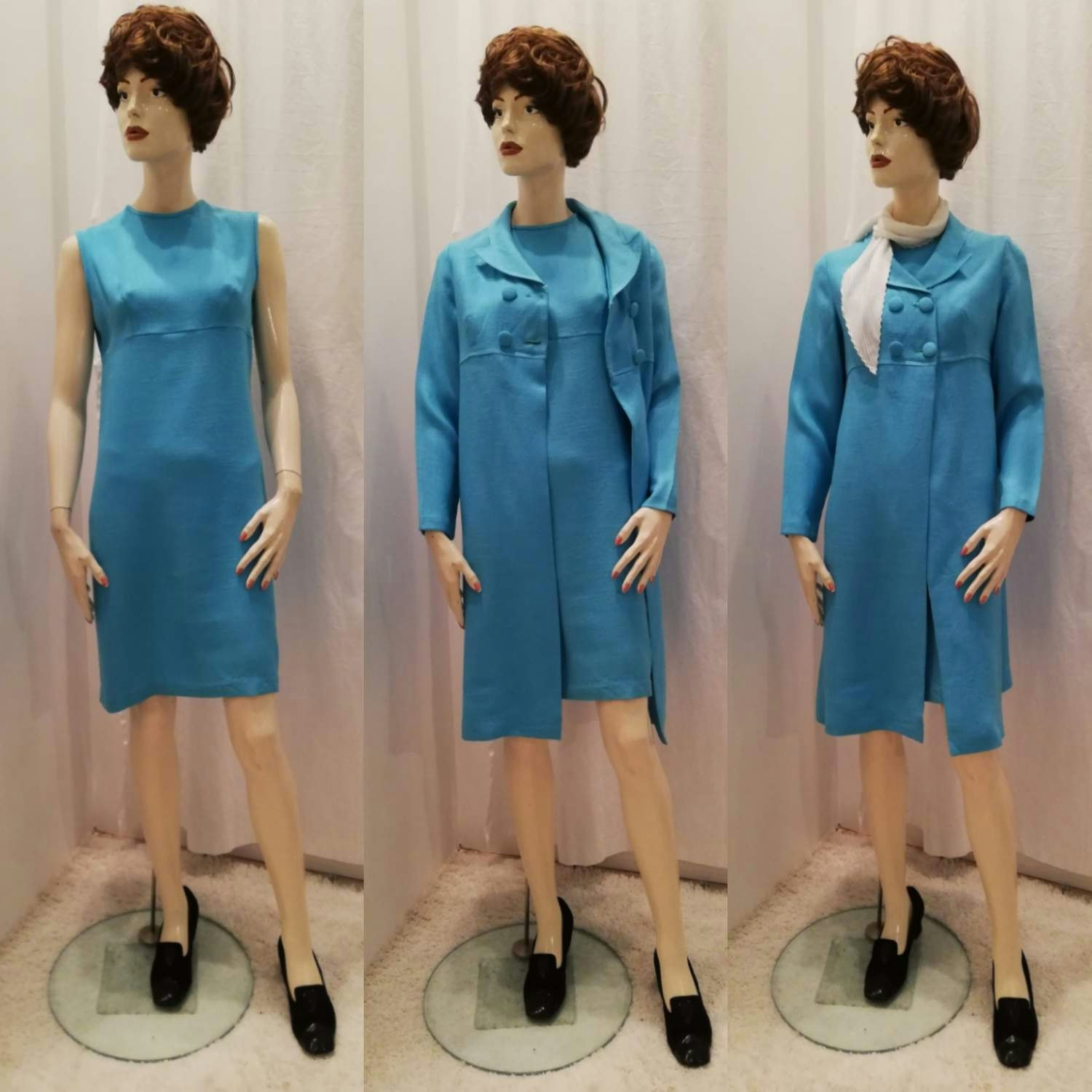 Vintage retro dress fodralklänning och kappa turkos 60-tal - Vintage Corner  Österlen