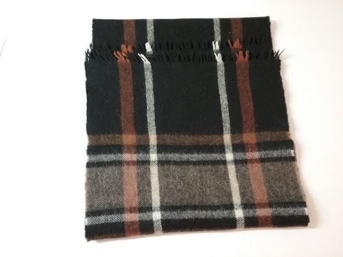 Vintage retro halsduk sjal med korta fransar brun-svart-rutig