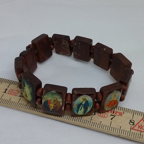 Retro armband trä med små religiösa motiv kanske barn-armband