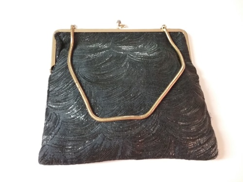 Retro vintage handväska aftonväska svart glittrig guldfärgad kedja