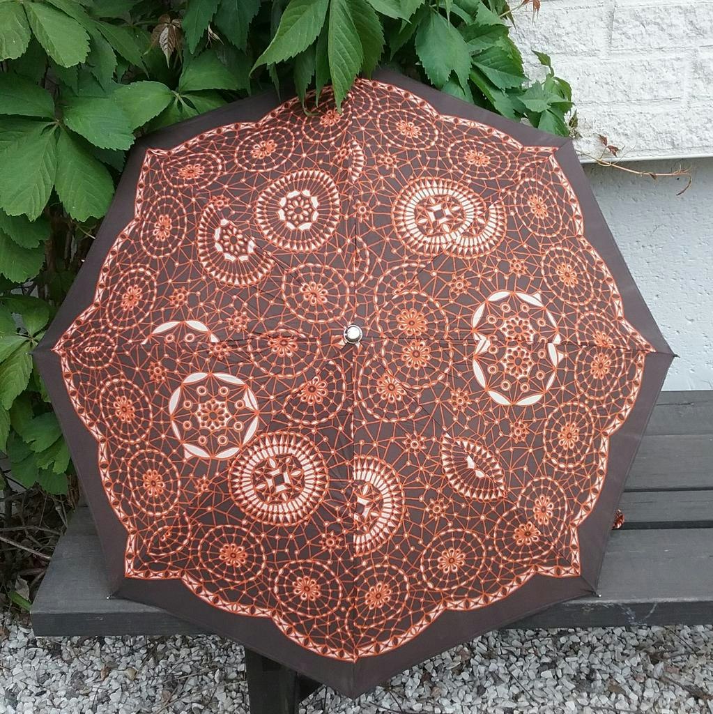 Retro paraply hopfällbart orange och brunt 70-tal - Vintage Corner Österlen