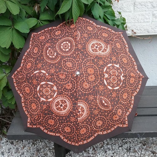 Retro paraply hopfällbart orange och brunt 70-tal
