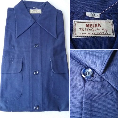 Vintage retro herrskjorta deadstock Melka blå stl ca 37/S 40-tal