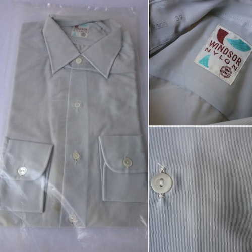 Vintage retro herrskjorta deadstock Windsor nylon stl ca 39/M ljusgrå
