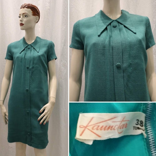 Vintage retro grön fin-klänning Kaunotar rak modell linne-liknande 60-tal