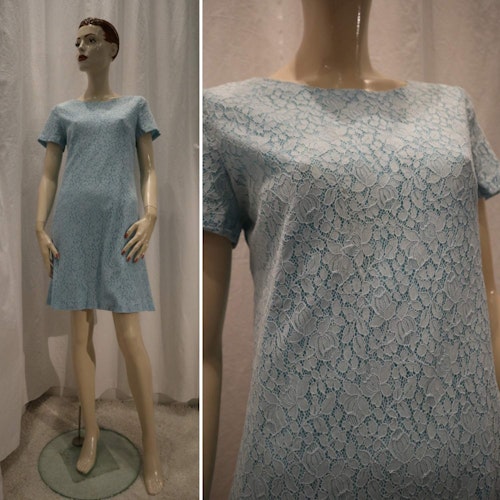 Vintage retro ljusblå spetsklänning kort arm 60-tal