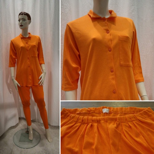 Retro orange dress byxor och top mjuk tunnare jersey, mysdress 80-tal