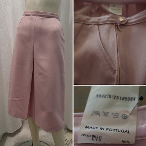 Vintage retro ask-rosa gabardin-kjol med veck och sidfickor 7080-tal