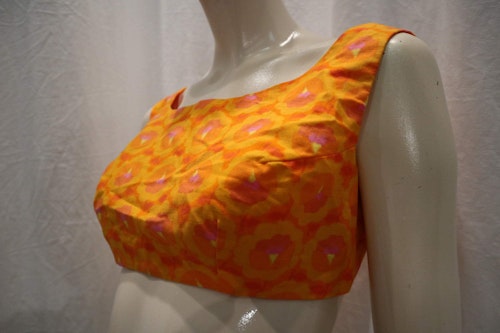 Vintage retro bikini-överdel bh-liv orange bomull knappar bak 60-tal 70-tal