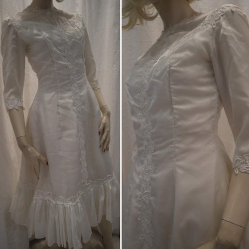 Vintage retro brudklänning ca 60-tal duchesse spets underkjolar