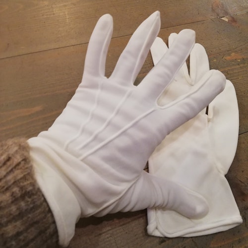 Vintage retro handskar herr vita nylon med stickningar stl ca 9+