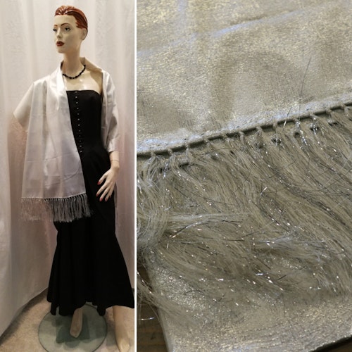 Retro vintage sjal axelsjal till festklänning silverfärgad med fransar tunn