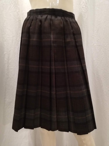 Vintage retro veckad kort kjol brun grå svart rutig 506070-tal