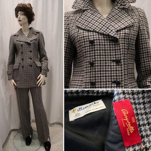 Vintage retro Hettemarks dress kappa och byxor hundtand svartvit 6070-tal