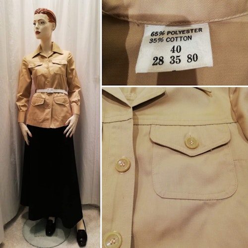 Vintage retro beige safari-jacka skjorta längre oanvänd 70-tal