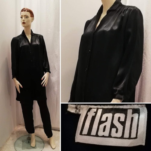 Retro svart fest-pyjamas dress skjorta och byxor 80-tal Flash