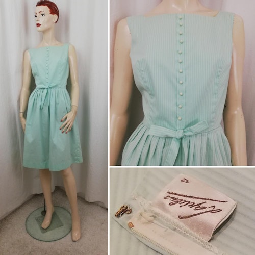 Vintage retro ljusgrön mintgrön sommarklänning vid kjol underkjol ärmlös