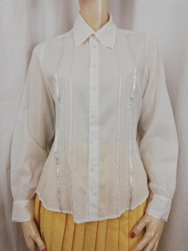 Långärmad vit skjorta blus Mexx dekorationsband fram