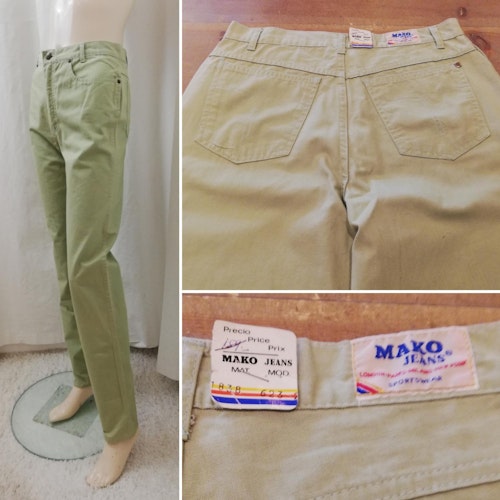 Vintage Retro byxor 80-tal oanvända från lager, ljusgröna 5-ficks-jeans modell