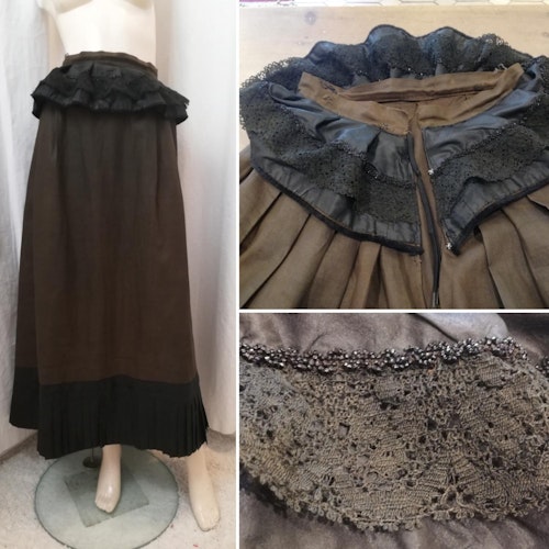 Vintage  antik kjol omsydd sekelskifte-stil brun svart volang