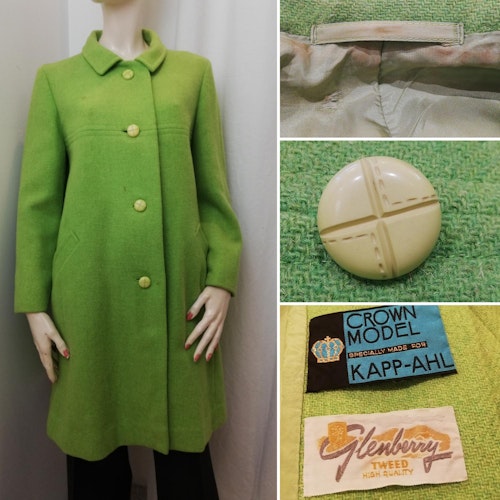 Vintage Retro grön tweed-kappa illgrön äppelgrön 60-tal