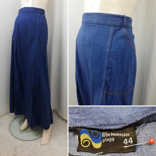 Vintage Retro lång jeanskjol vid nertill fickor 70-tal