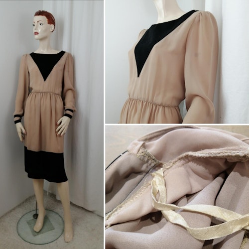 Vintage Retro tunn klänning hudfärgad och svart resår i midjan 70-tal