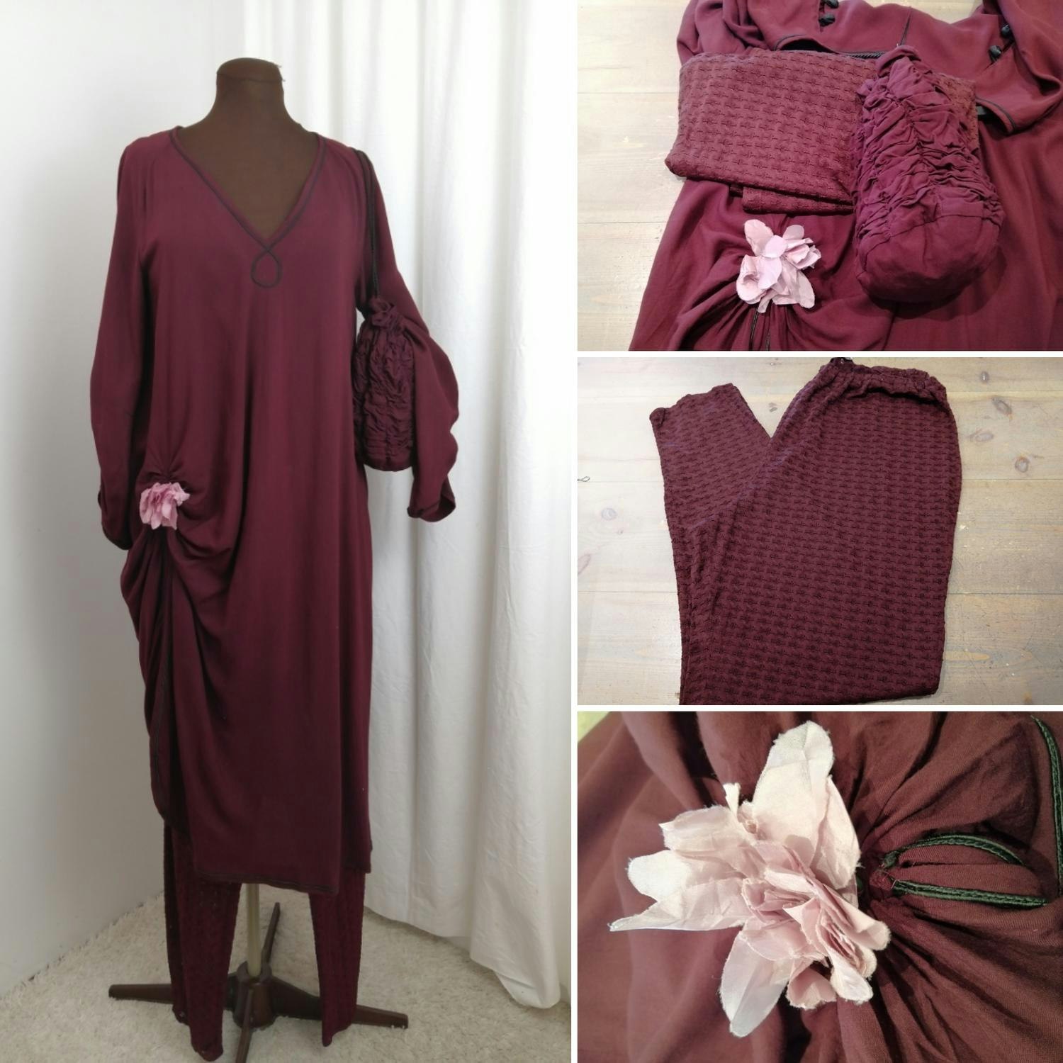 Retro ateljésydd dress 3 delar klänning spettights väska vinrött detaljer -  Vintage Corner Österlen