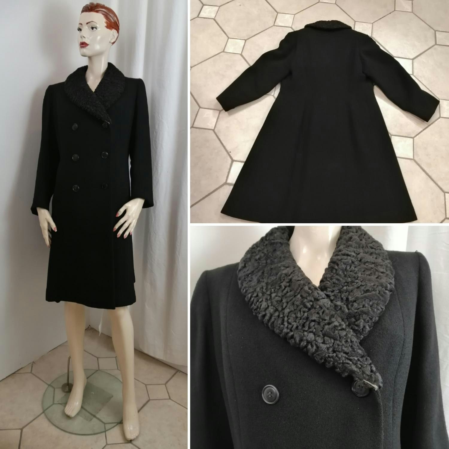 Vintage tung svart kappa persiankrage axelvaddar lite figursydd 40-tal -  Vintage Corner Österlen