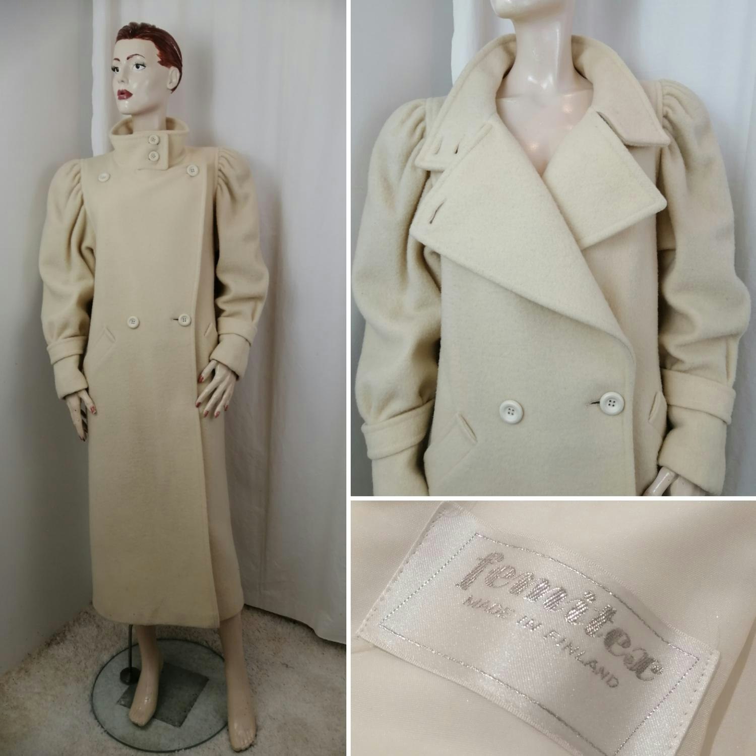 Vintage Retro gul-vit kappa 80-tal axelvaddar puffärm ull - Vintage Corner  Österlen