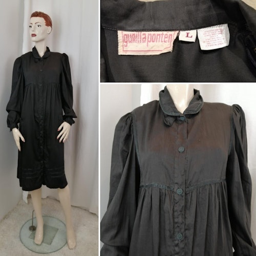 Retro klänning tunika Gunilla Ponten svart knappar fram axelvaddar 80-tal