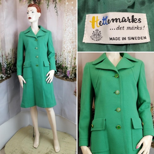 Vintage Retro Hettemarks vårgrön kappa med fina knappar