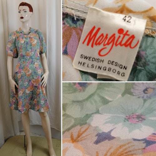 Vintage Retro skir blommig dress blus kjol pastellfärgad Margita
